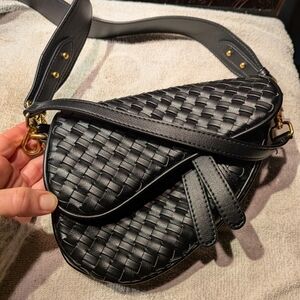 Tiffany & Fred Paris Black Woven Leather Shoulder Bag